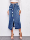 Women's Fashionable Slim Irregular Slit Denim Shorts
