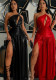 Women's Slash Shoulder Hollow High Slit Sexy Sleeveless Long Party Evening Dress