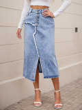 Women's Fashionable Slim Irregular Slit Denim Shorts