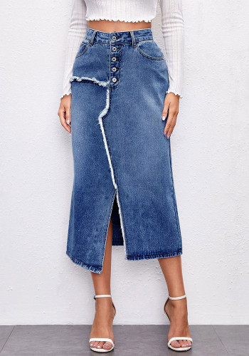 Women's Fashionable Slim Irregular Slit Denim Shorts