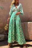 Print V-Neck Low Back Slim Waist Wide-Leg Jumpsuit