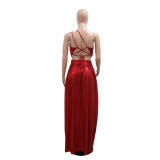 Women's Slash Shoulder Hollow High Slit Sexy Sleeveless Long Party Evening Dress