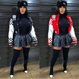 Autumn Winter Contrast Color Print Baseball Jacket