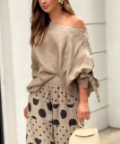 Women's Casual Slash Shoulder Top Printing Loose Pants Fashion 2-Piece Set