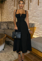 Mid-Length Solid Color Lace-Up Strap  Women's Asual Dress