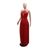 Women's Slash Shoulder Hollow High Slit Sexy Sleeveless Long Party Evening Dress