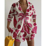 Women's Summer Printing Casual Shirt Shorts 2-Piece Set