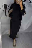 Autumn Fashion Color Matching Loose Casual Top Split Mid-Length Skirt Set For Women