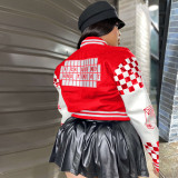 Autumn Winter Contrast Color Print Baseball Jacket