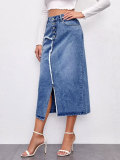 Women's Fashionable Slim Irregular Slit Denim Shorts