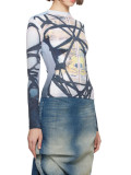 Printed Long-Sleeved T-Shirt Female Spring And Autumn Slim Casual Tops Outdoor Wear