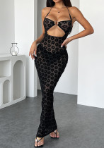 Chic Halter Neck See-Through Metal Ring Hollow Sexy Women Bodycon Dress