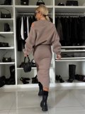 Autumn Loose Off Shoulder Bat Sleeves Top Long Skirt Two Piece Set For Women