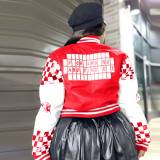 Autumn Winter Contrast Color Print Baseball Jacket