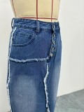 Women's Fashionable Slim Irregular Slit Denim Shorts