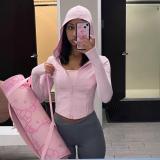 Solid Color Sports Fitness Running Tops Yoga Slim Autumn Winter Outdoor Wear Hooded Zipper T-Shirt For Women