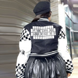 Autumn Winter Contrast Color Print Baseball Jacket