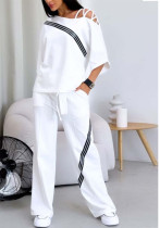Autumn Fashion Slash-Shoulder Loose Short-Sleeved Top Casual Pants Two-Piece Sports Set Autumn Fashion Slash-Shoulder Loose Short-Sleeved Top Casual Pants Two-Piece Sports Set