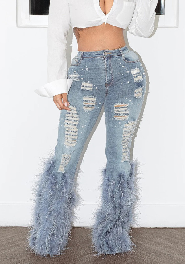 Fashion Casual Long Beard Denim Pants