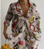 Women's Summer Printing Casual Shirt Shorts 2-Piece Set
