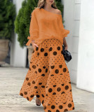 Women's Casual Slash Shoulder Top Printing Loose Pants Fashion 2-Piece Set