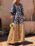 Print V-Neck Low Back Slim Waist Wide-Leg Jumpsuit