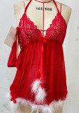Christmas Sexy Mesh See-Through Lingerie Strap Dress