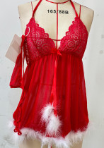 Christmas Sexy Mesh See-Through Lingerie Strap Dress