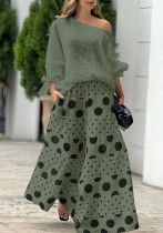 Women's Casual Slash Shoulder Top Printing Loose Pants Fashion 2-Piece Set Women's Casual Slash Shoulder Top Printing Loose Pants Fashion 2-Piece Set