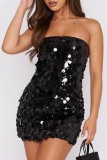 Women autumn solid sleeveless strapless sexy sequin bodycon dress