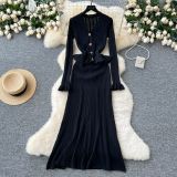 Women Autumn Metal Button Knitting Dress