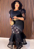 Women African mesh beaded fishtail dress with belt