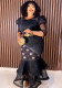 Women African mesh beaded fishtail dress with belt