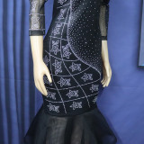 Women African mesh beaded fishtail dress with belt