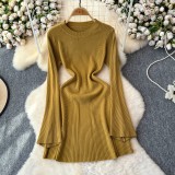 Women Autumn Long Sleeve Knitting Round Neck Dress