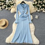 Women Autumn Metal Button Knitting Dress
