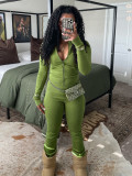 Women Sports Casual Zipper Top and Bell Bottom Pants Two-piece Set