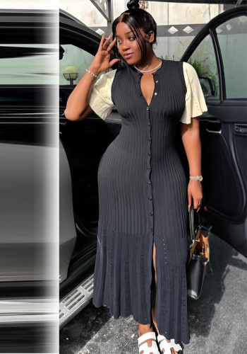 Women Short Sleeve Knitting Fishtail Maxi Dress