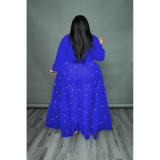 Plus Size Women's Black Pearl Mesh Patchwork Dress