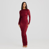 Women Lace Patchwork See-Through Backless Gathered Bodycon Dress