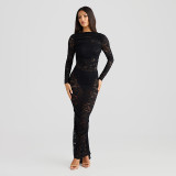 Women Lace Patchwork See-Through Backless Gathered Bodycon Dress