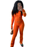 Women Sports Casual Zipper Top and Bell Bottom Pants Two-piece Set