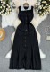 Women French Retro Contrast Turndown Collar Maxi Sleeveless Dress