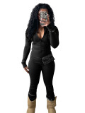 Women Sports Casual Zipper Top and Bell Bottom Pants Two-piece Set
