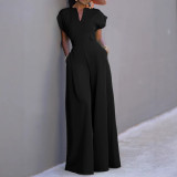 Women casual solid wide-leg jumpsuit