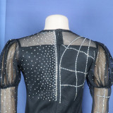 Women African mesh beaded fishtail dress with belt