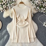 Women Autumn Long Sleeve Knitting Round Neck Dress