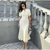 Women Short Sleeve Knitting Fishtail Maxi Dress