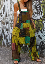 Women hippie patchwork print sleeveless jumpsuit Women hippie patchwork print sleeveless jumpsuit