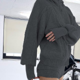 Women autumn hooded zipper top + shorts two-piece set